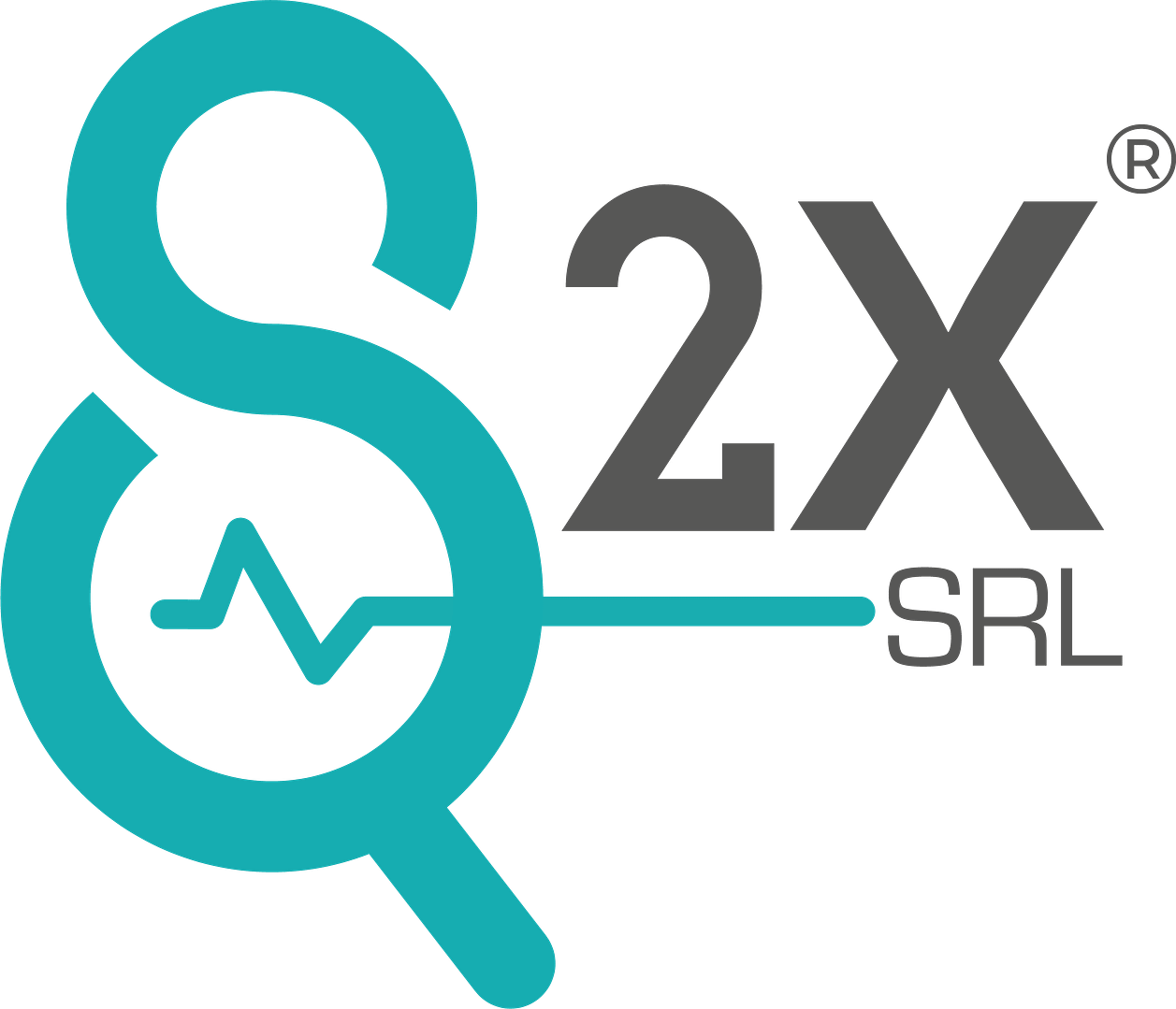 Alternative text: S2X logo featuring a stylized 'S' and a heartbeat symbol, representing innovative healthcare solutions by S2X SRL.