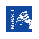 Logo of MiBACT, the Italian Ministry of Culture, featuring a stylized representation of an artistic figure against a blue background.