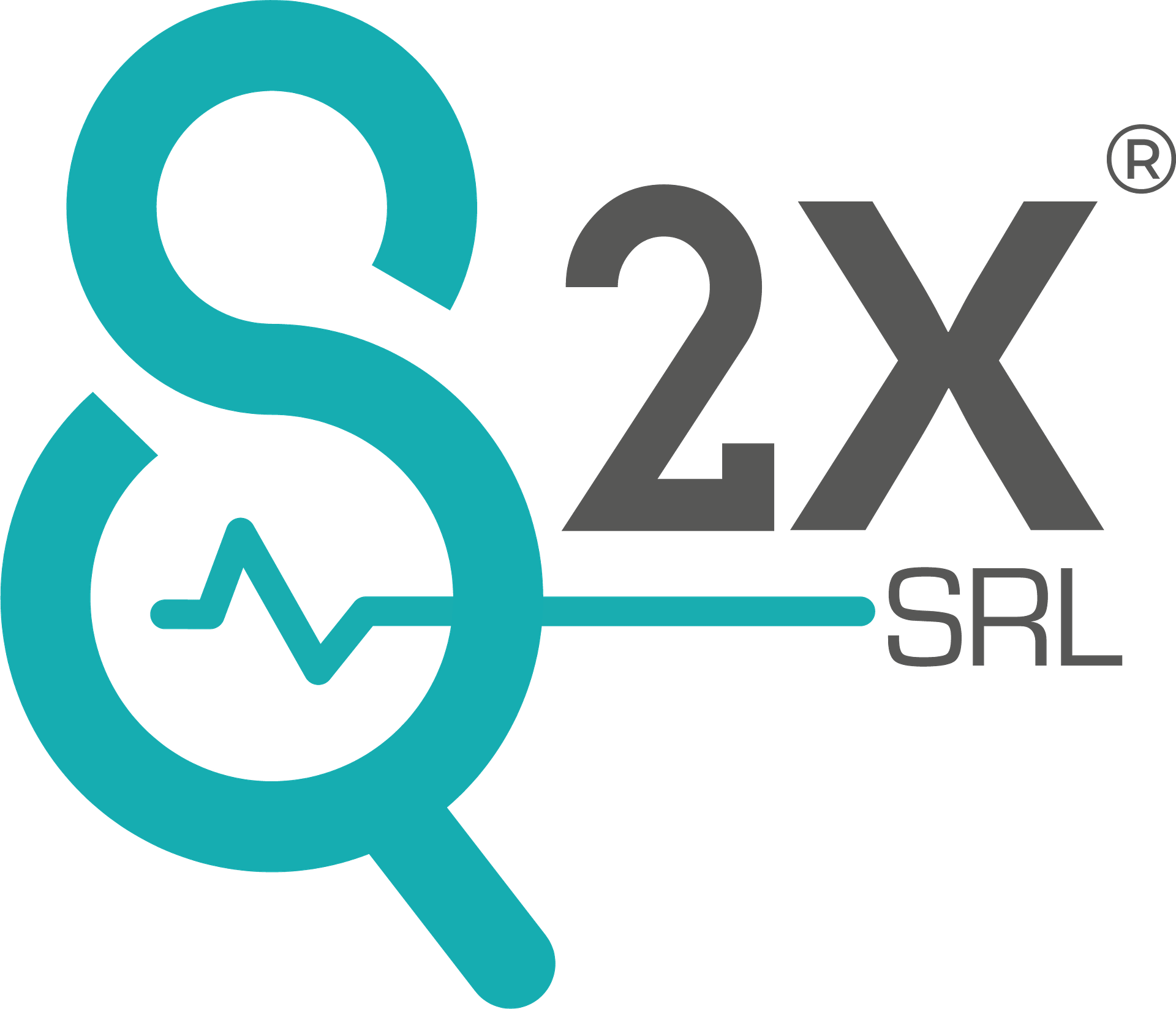 Alternative text: S2X logo featuring a stylized 'S' and a heartbeat symbol, representing innovative healthcare solutions by S2X SRL.